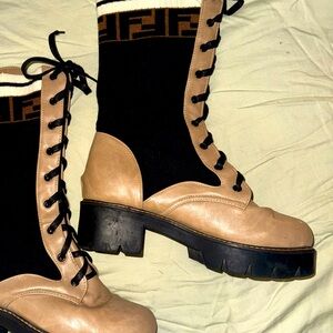 Women’s tan sock ankle high boots
